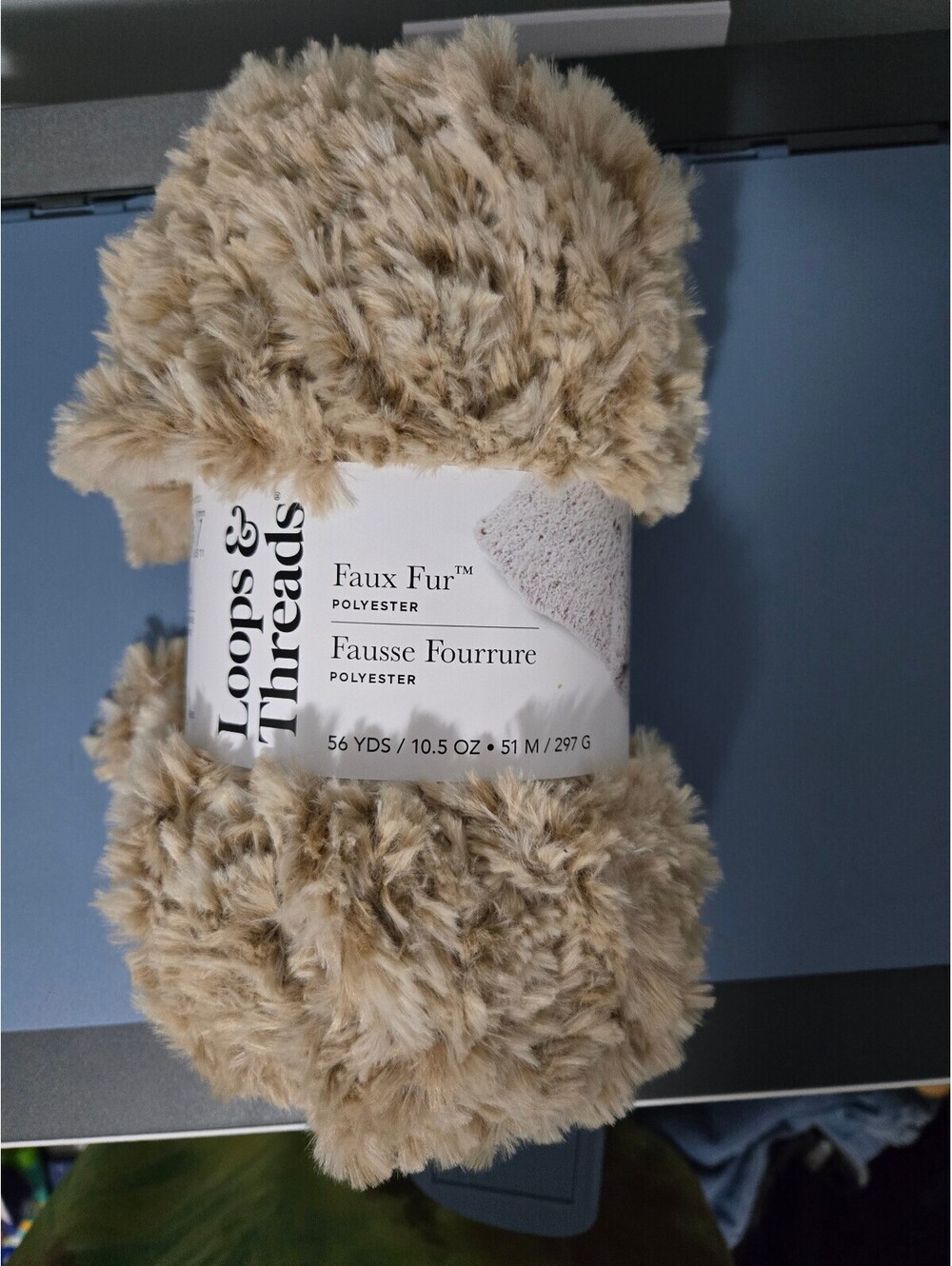 Loops & Threads Faux Fur Yarn - Beige, 56 Yards, Polyester